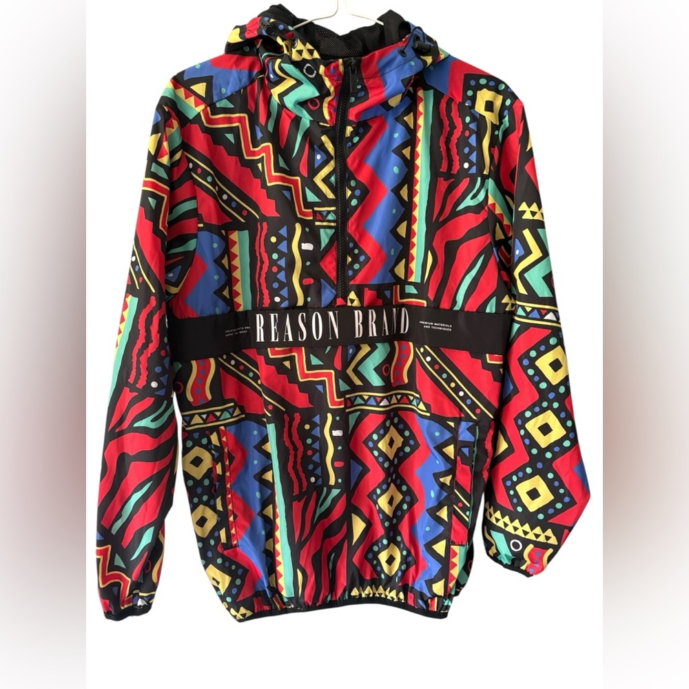 REASON BRAND Women’s 1/2 Zip Windbreaker Abstract Design Multi Color Sz S